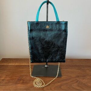 Lele Sadoughi: Metallic Teal Leather Handbag/Crossbody